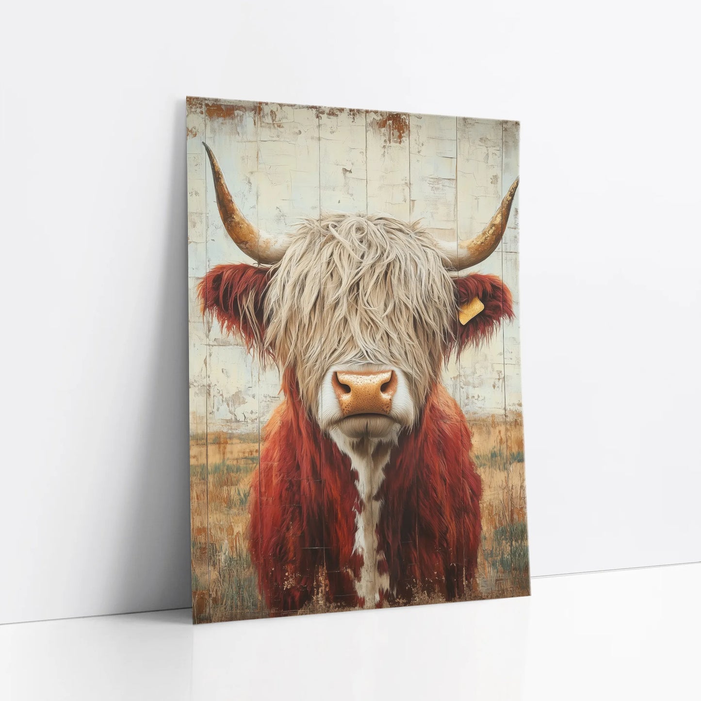 Highland Cow Rustic Weathered Wood Style art print