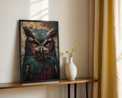 Ancient Owl Bronze Eyes Cathedral Stone in room