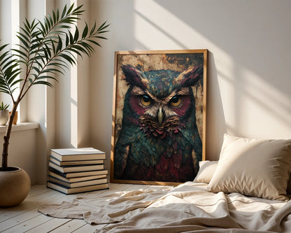 Ancient Owl Bronze Eyes Cathedral Stone in room