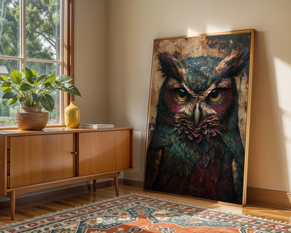 Ancient Owl Bronze Eyes Cathedral Stone in room