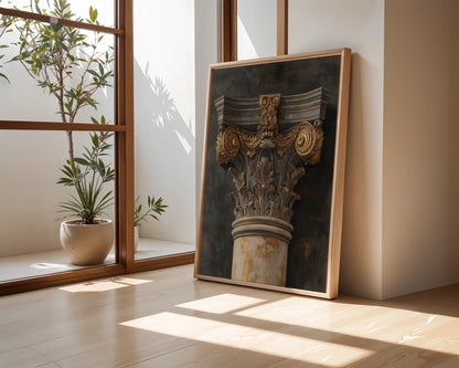 Antique Corinthian Capital Golden Patina in room