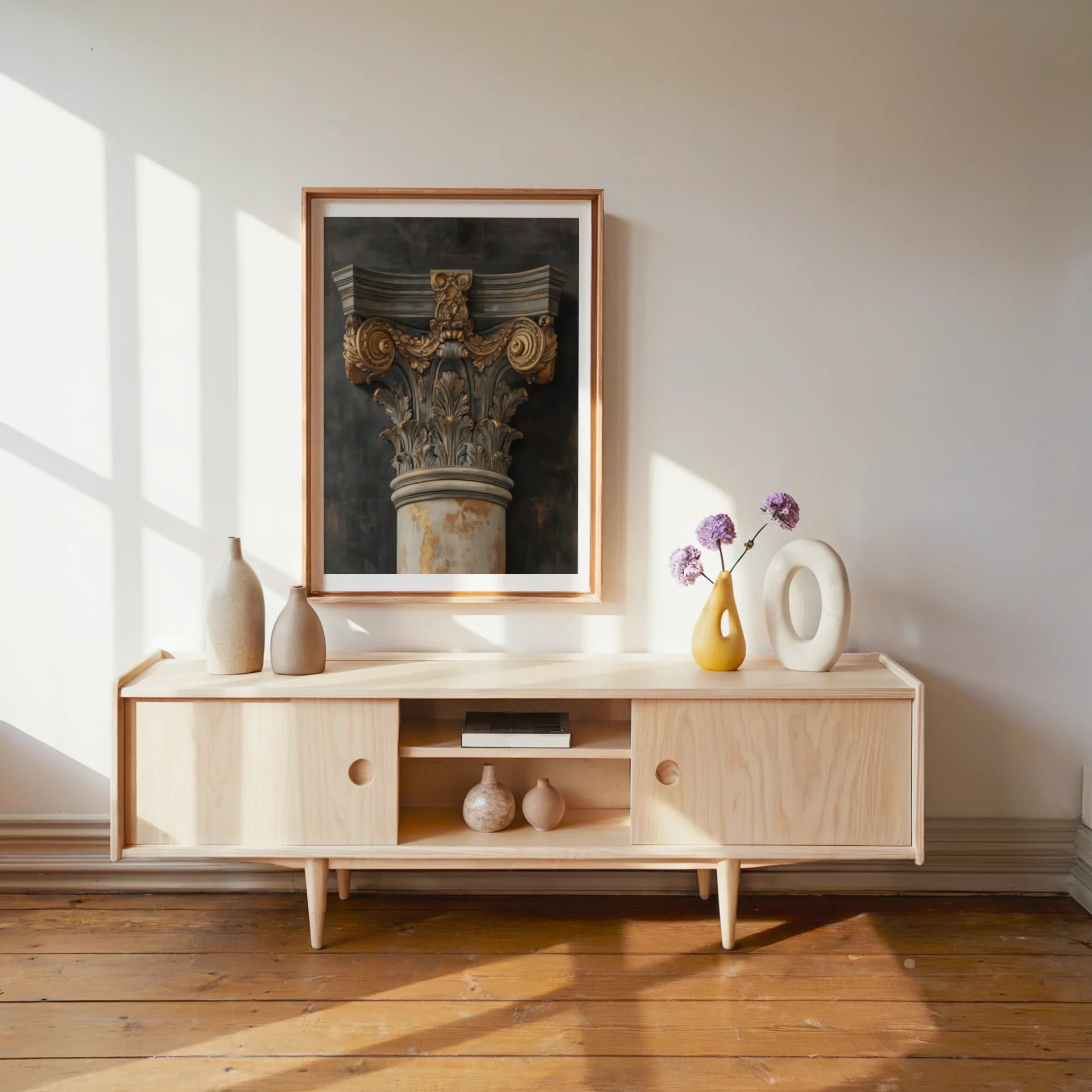 Antique Corinthian Capital Golden Patina in room