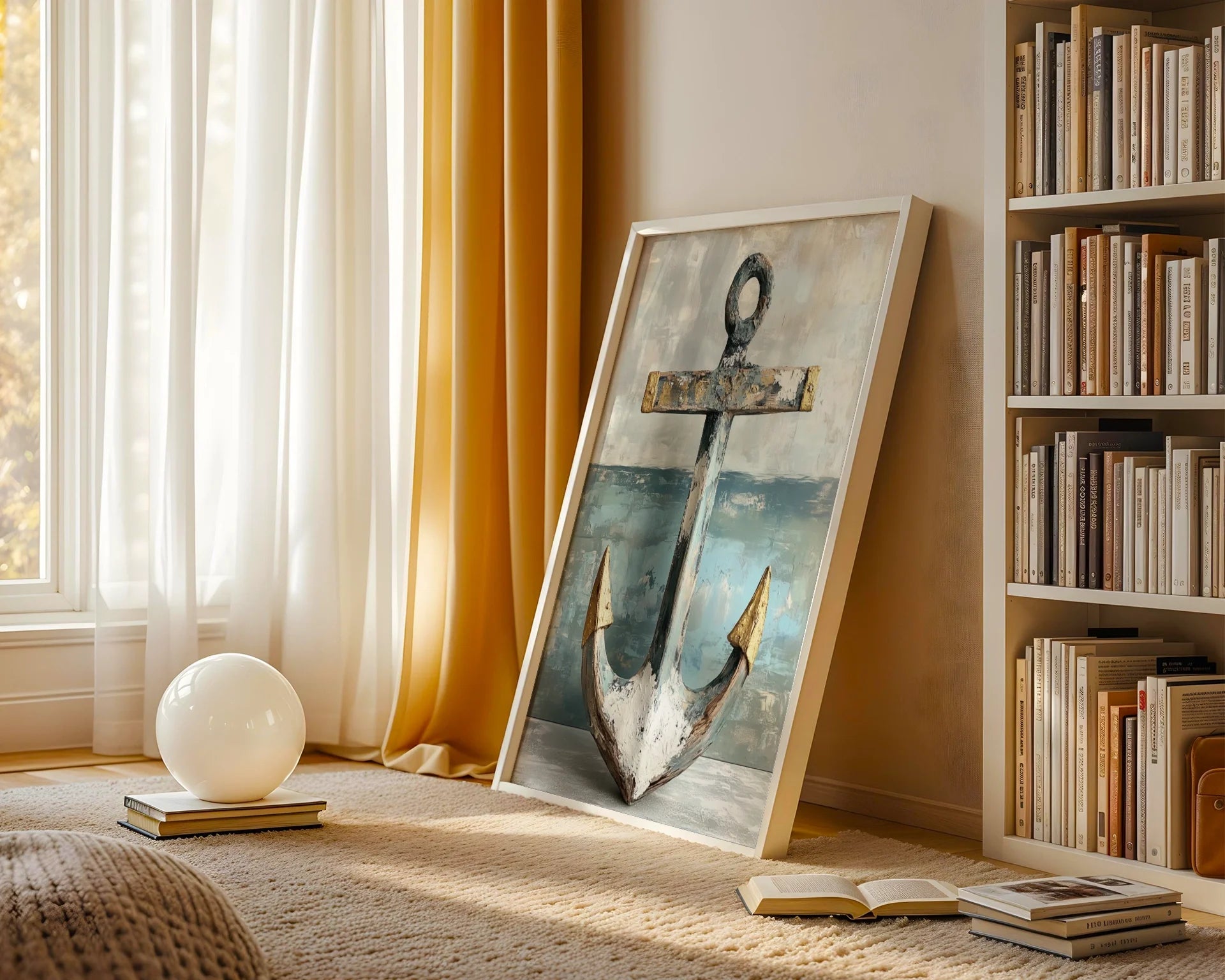 Nautical Anchor Gold Accents Coastal in room