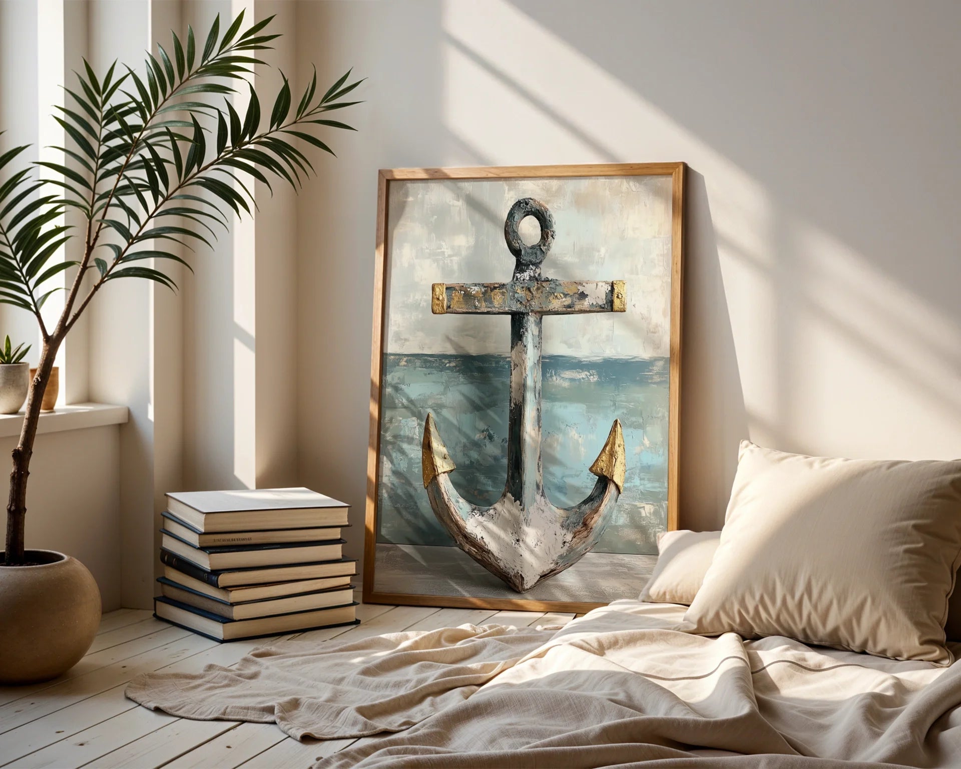 Nautical Anchor Gold Accents Coastal in room