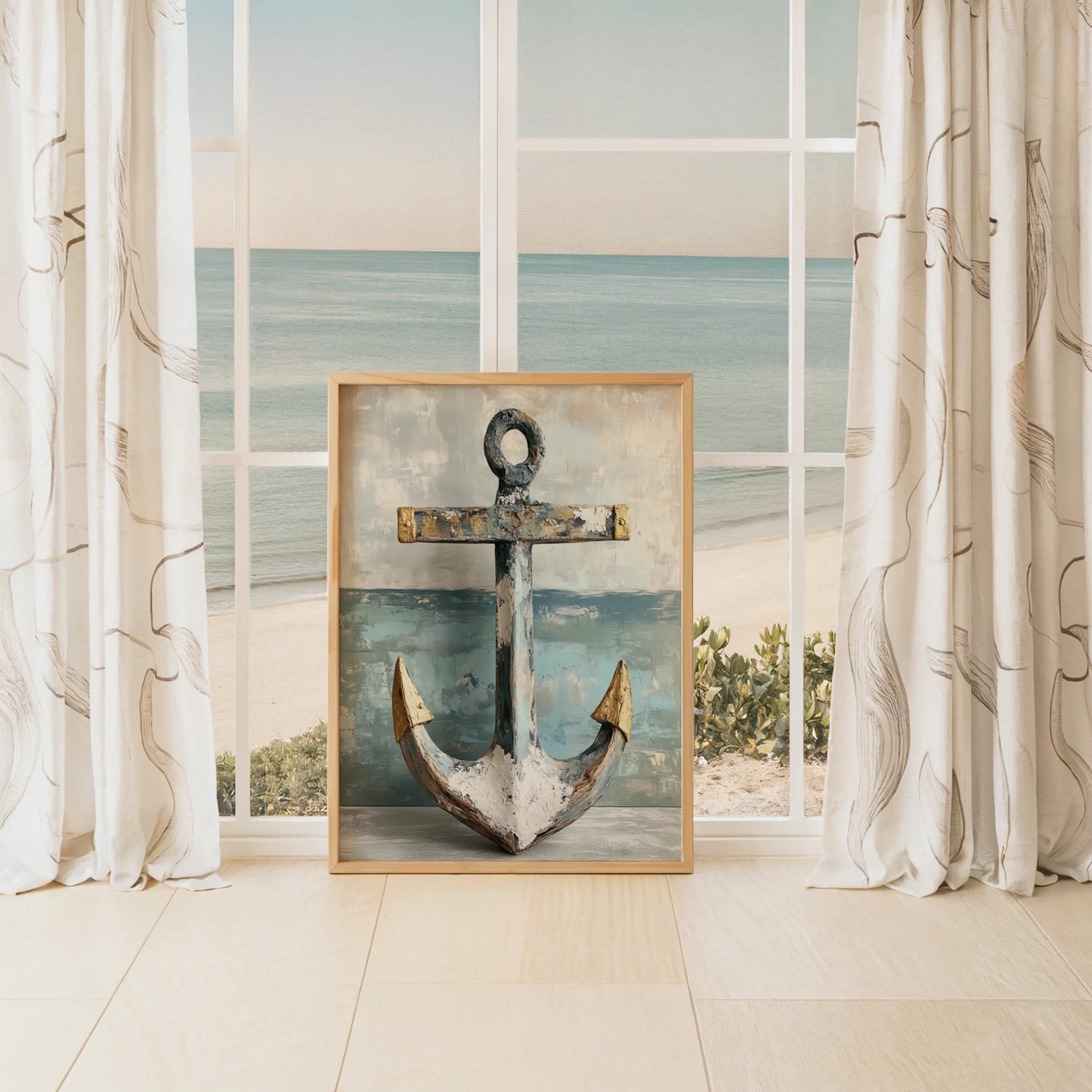 Nautical Anchor Gold Accents Coastal in room