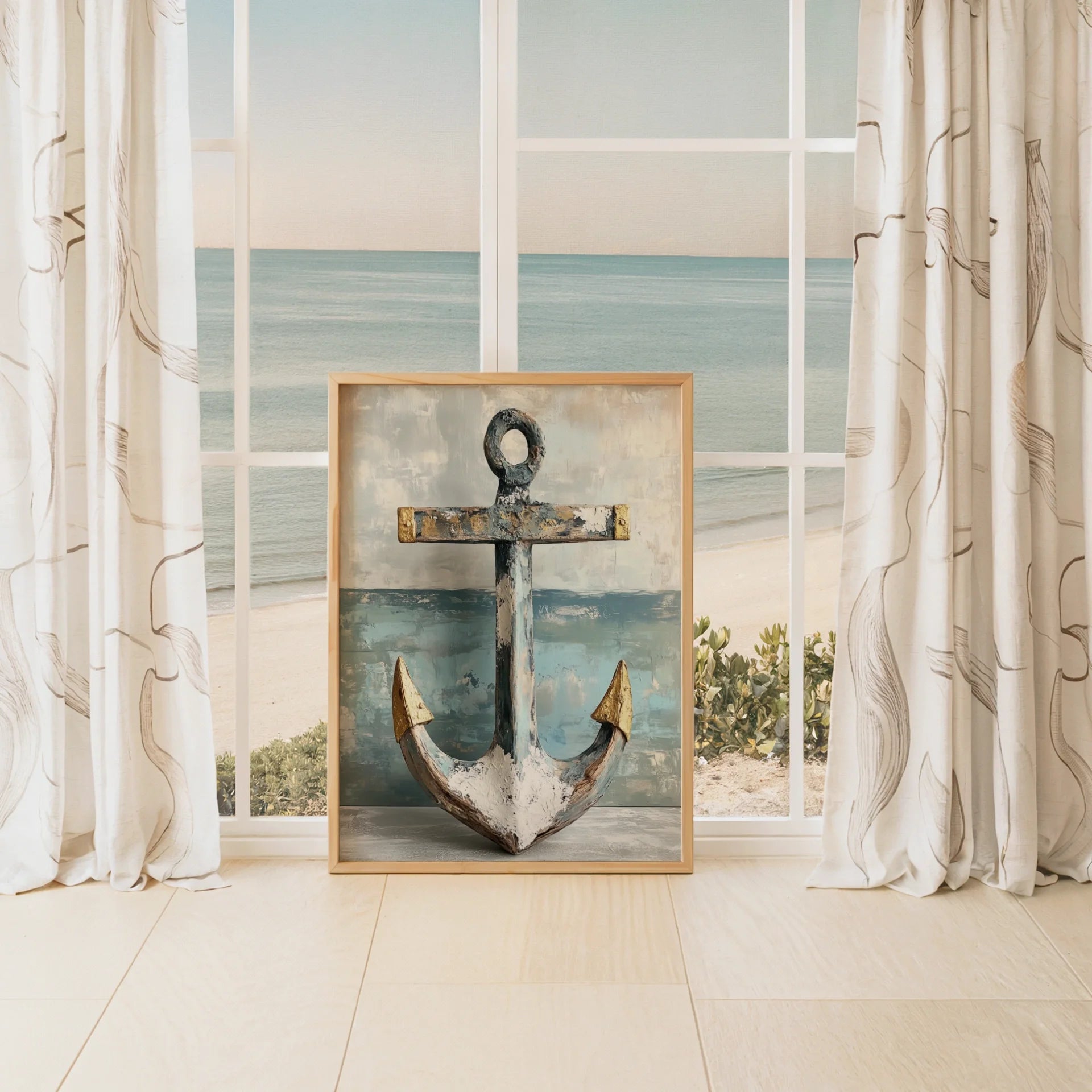 Nautical Anchor Gold Accents Coastal in room
