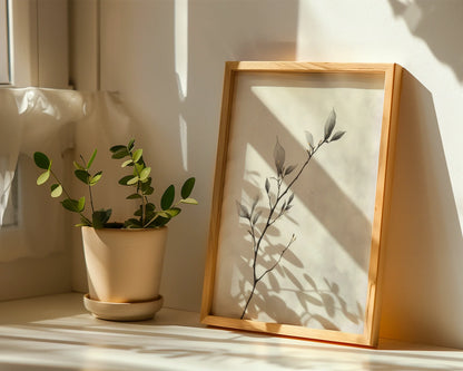 Eucalyptus Branch Art Japandi Silver-Green in room