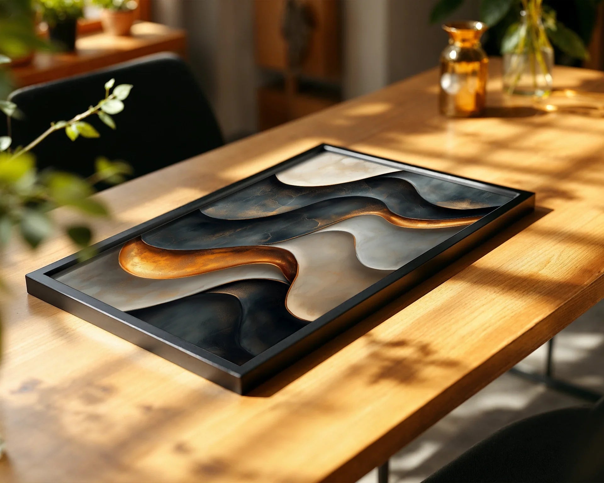 Copper Metal Flow Luxury Storm Cloud Print in room