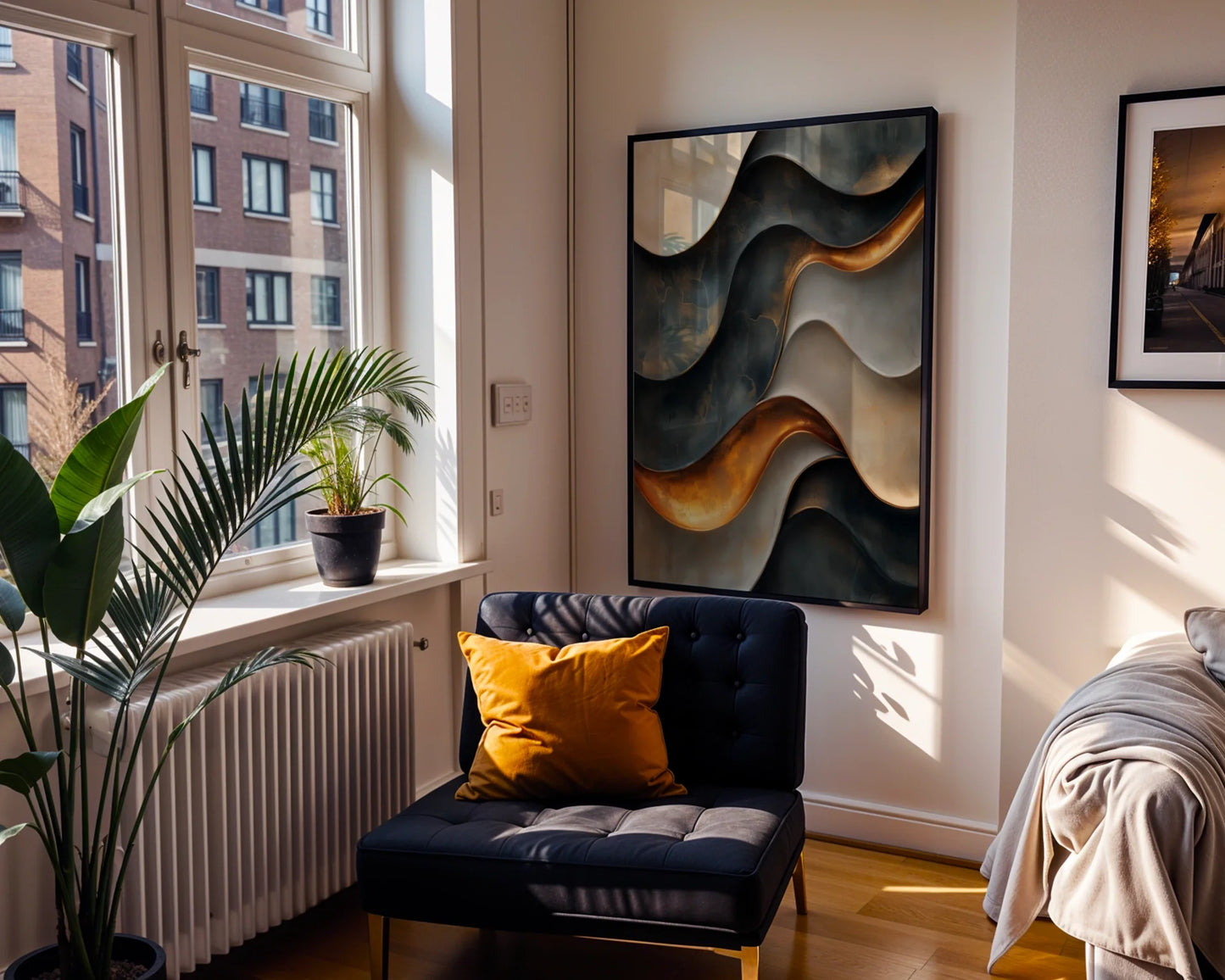 Copper Metal Flow Canvas Wall Art Luxury Storm Cloud Print — Industrial chic artwork featuring fluid metallic streaks cascading through vapor for trendy home styling