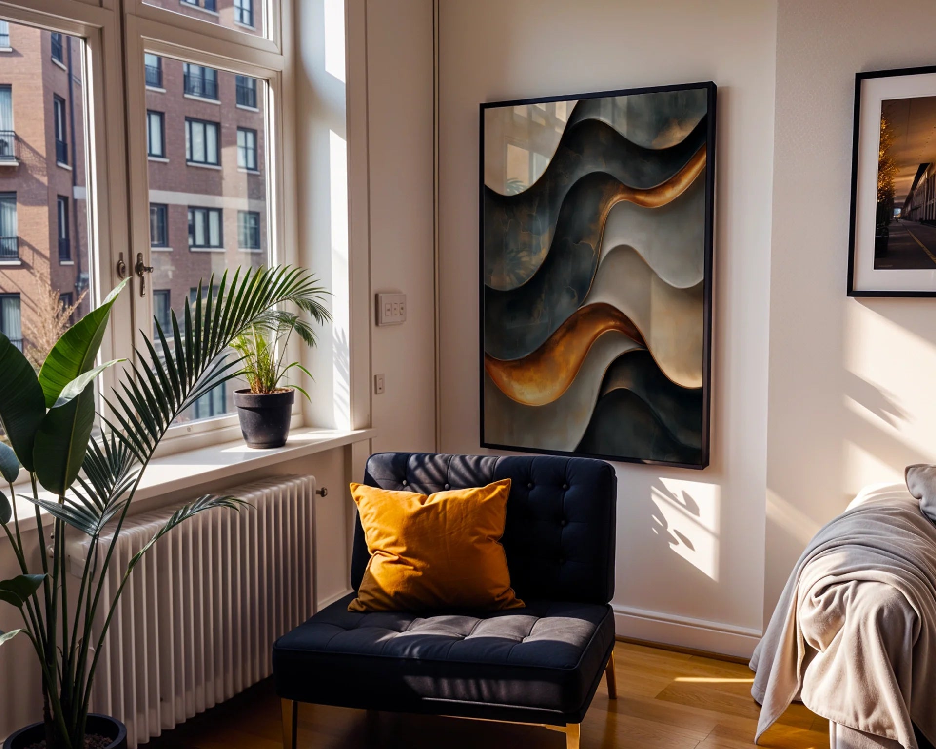 Copper Metal Flow Canvas Wall Art Luxury Storm Cloud Print — Industrial chic artwork featuring fluid metallic streaks cascading through vapor for trendy home styling