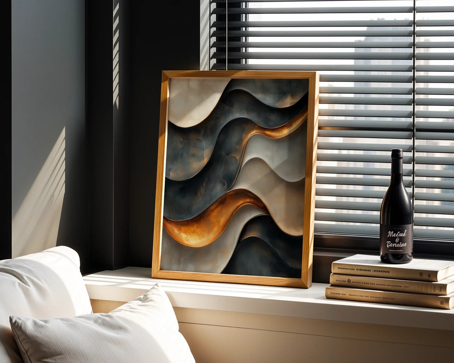 Copper Metal Flow Canvas Wall Art Luxury Storm Cloud Print — Abstract canvas with swirling metallic ribbons drifting through cloudy atmosphere for elegant interiors