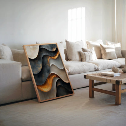 Copper Metal Flow Canvas Wall Art Luxury Storm Cloud Print — Refined artwork depicting graceful liquid streams meandering through twilight mist for polished decor