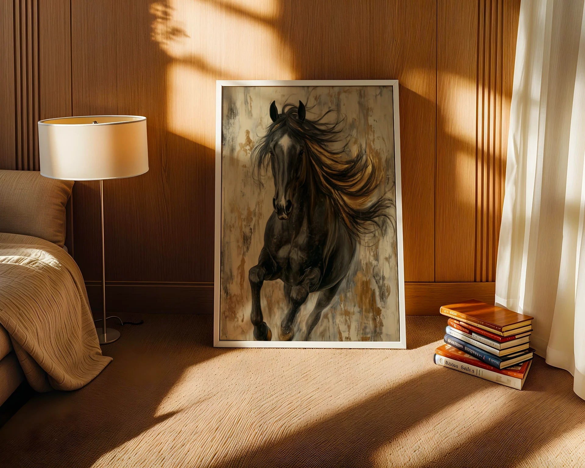 Dark Horse Golden Mane Luxury Textured in room