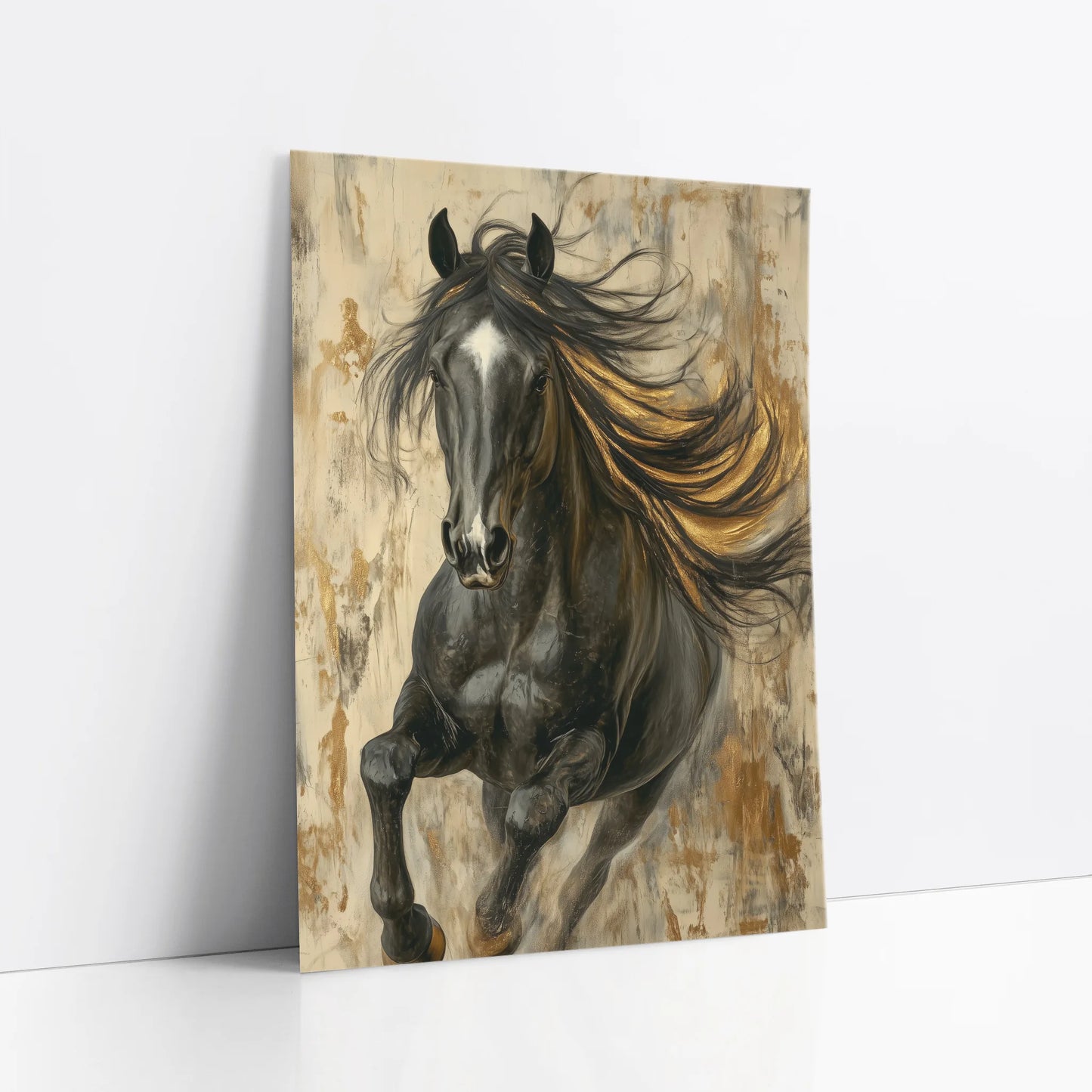 Dark Horse Golden Mane Luxury Textured art print
