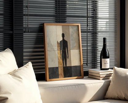 Marble Texture Silhouette Fragmented Human Form Canvas Wall Art — Sophisticated canvas artwork showing floating human form amid broken stone surfaces for contemporary interiors