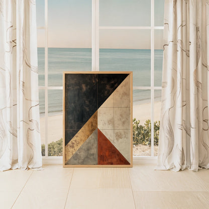 Earth Tone Geometric Fractured Strata in room
