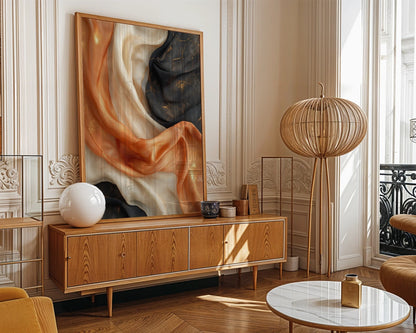 Luxury Silk Texture Copper Black Abstract in room