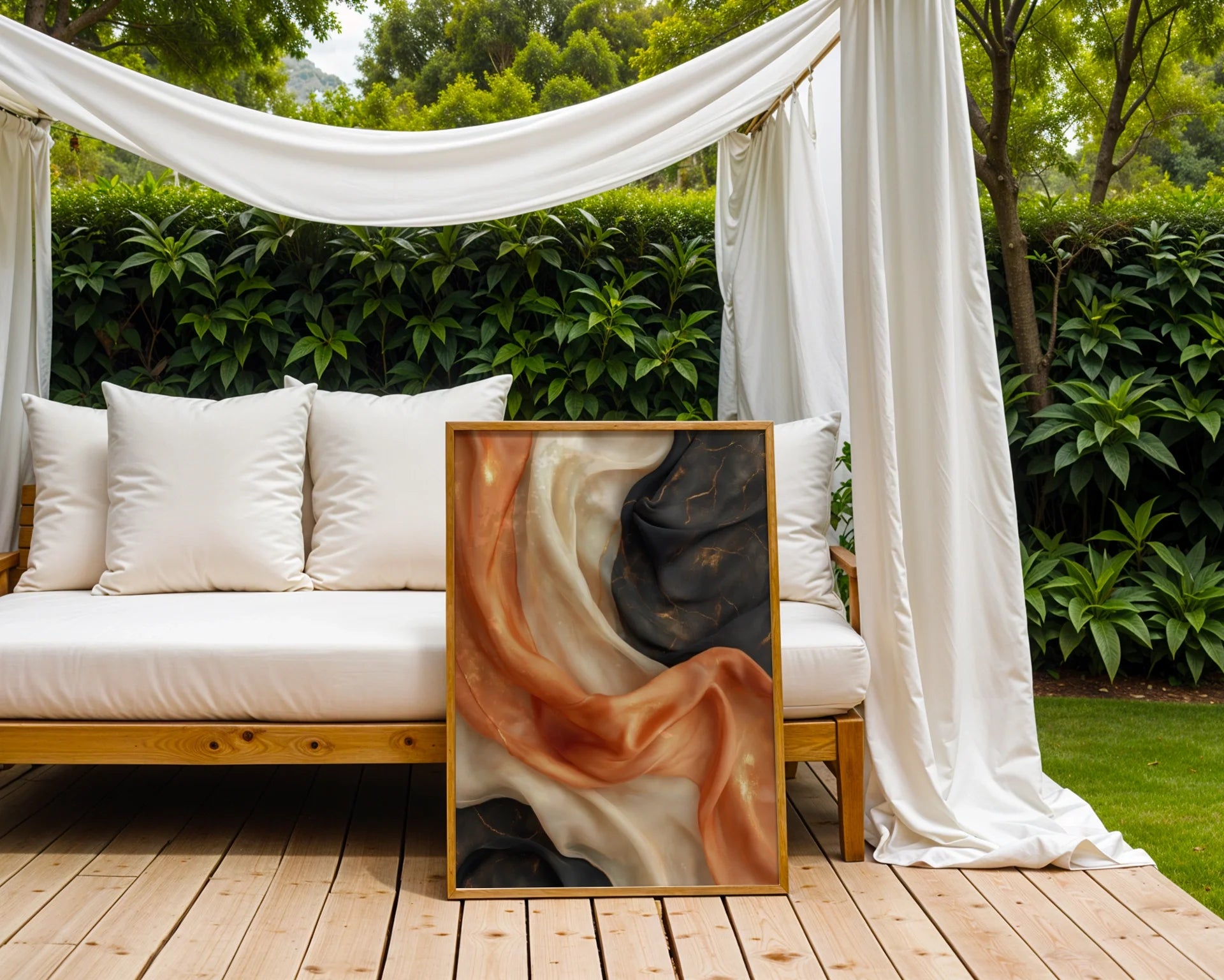 Luxury Silk Texture Copper Black Canvas Wall Art Abstract — Sophisticated wall piece with warm metallic highlights ideal for polished home aesthetics