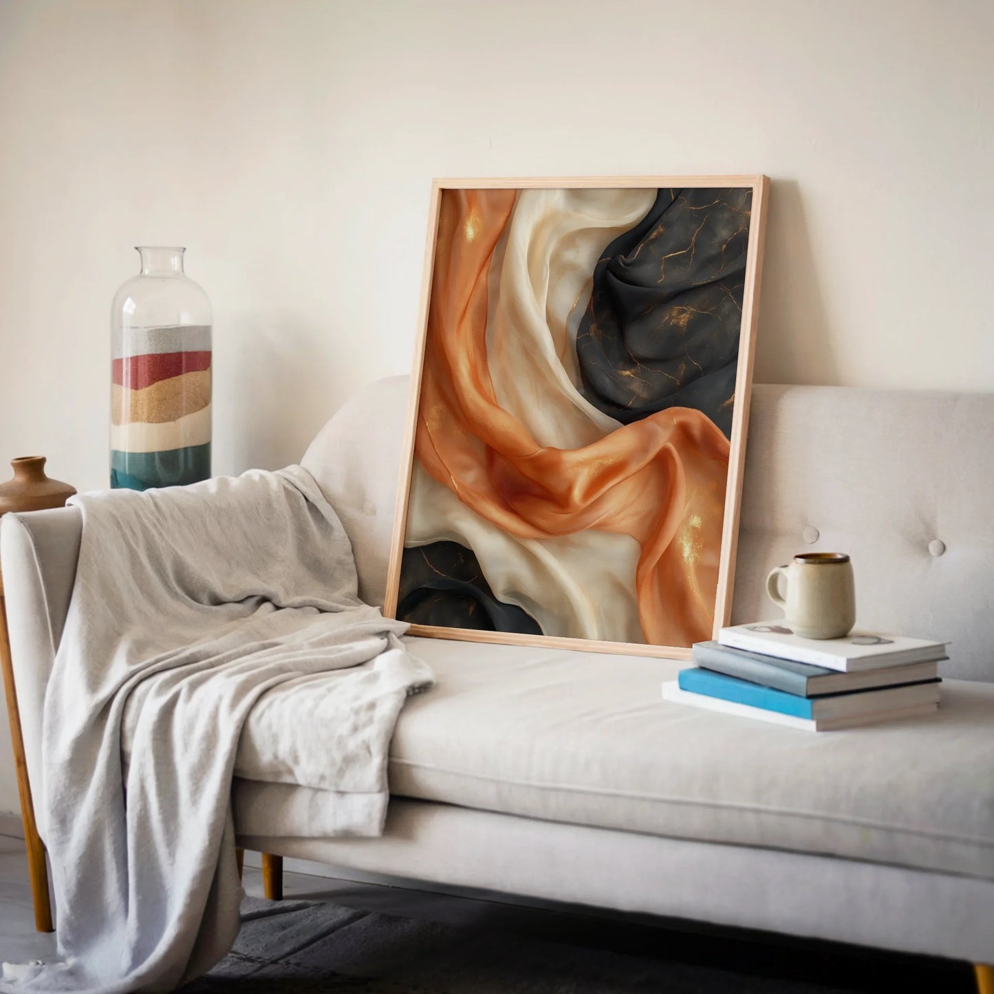 Luxury Silk Texture Copper Black Abstract in room