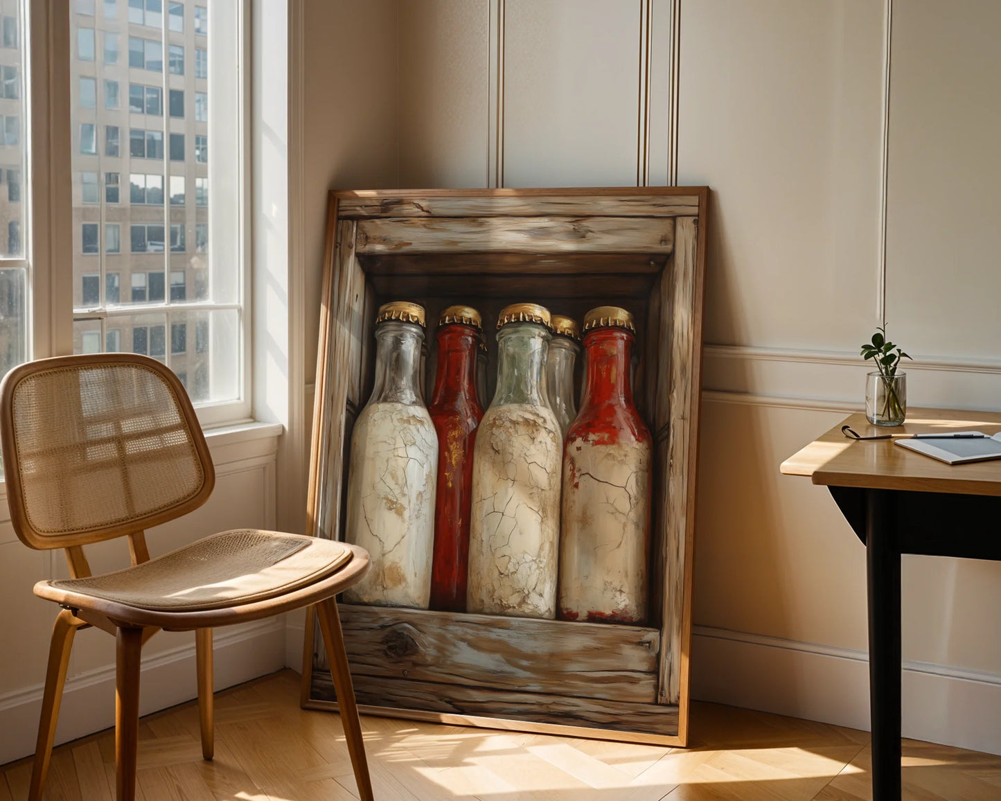 Apothecary Bottles Farmhouse Wooden Crate in room