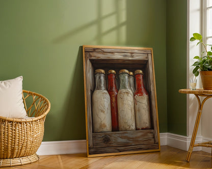 Apothecary Bottles Farmhouse Wooden Crate in room