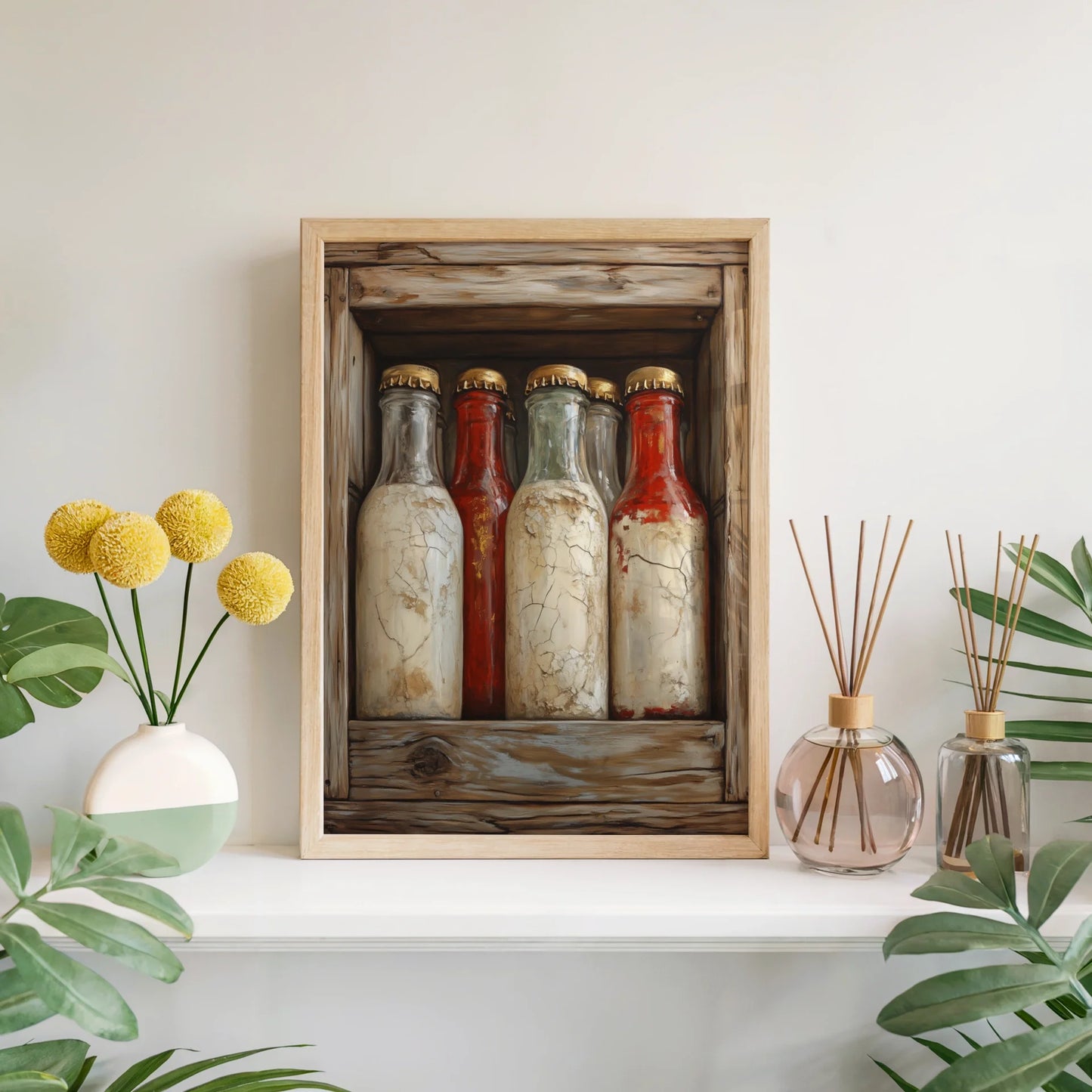 Apothecary Bottles Farmhouse Wooden Crate in room
