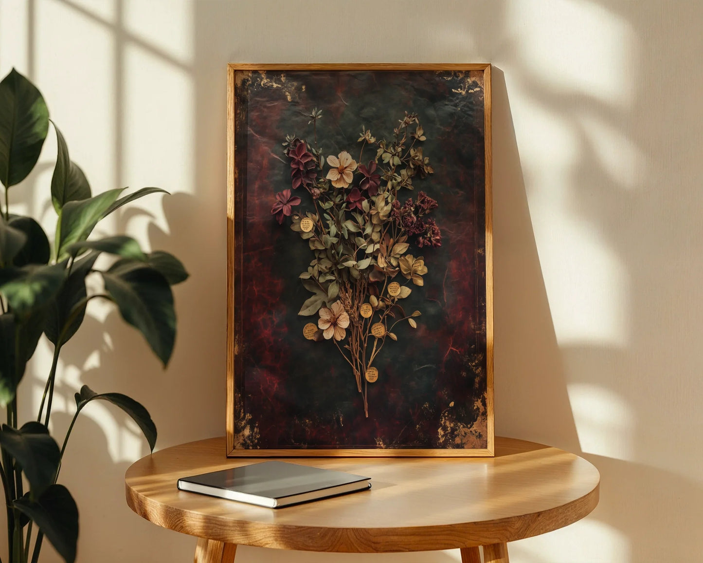 Botanical Specimen Museum Herbarium Dark Academia Canvas Art — Timeless herbarium specimens mounted on aged marble backdrop enhance classic scholarly interiors