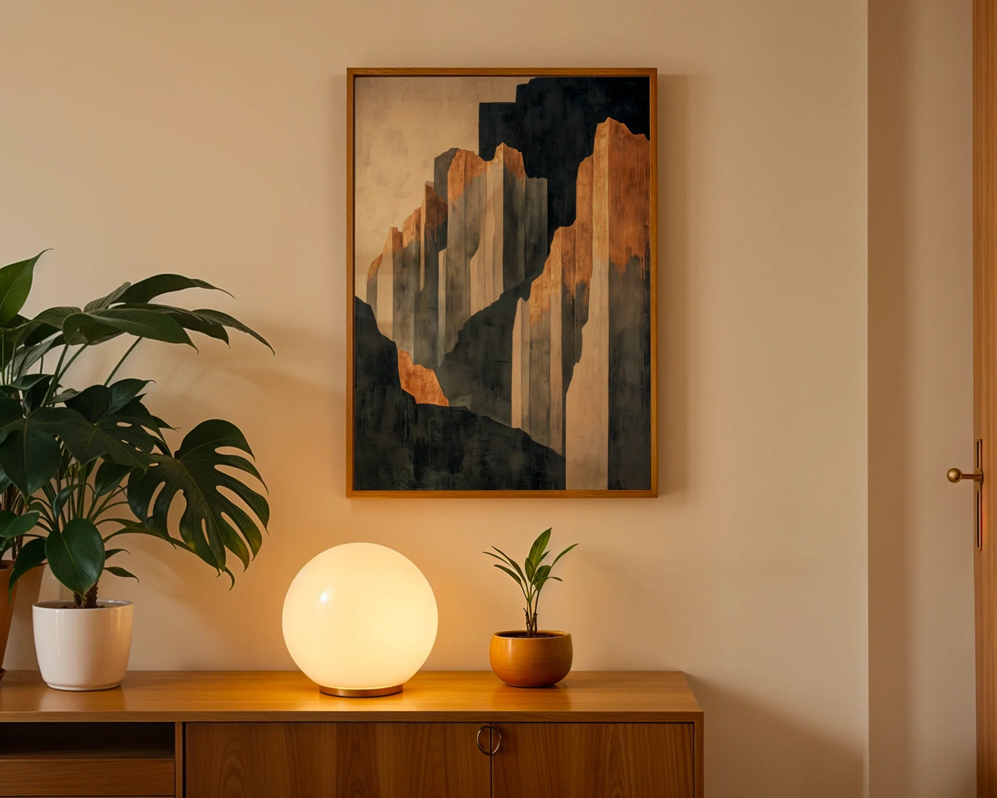 Large Mountain Art Golden Mist Stone Sentinels in room