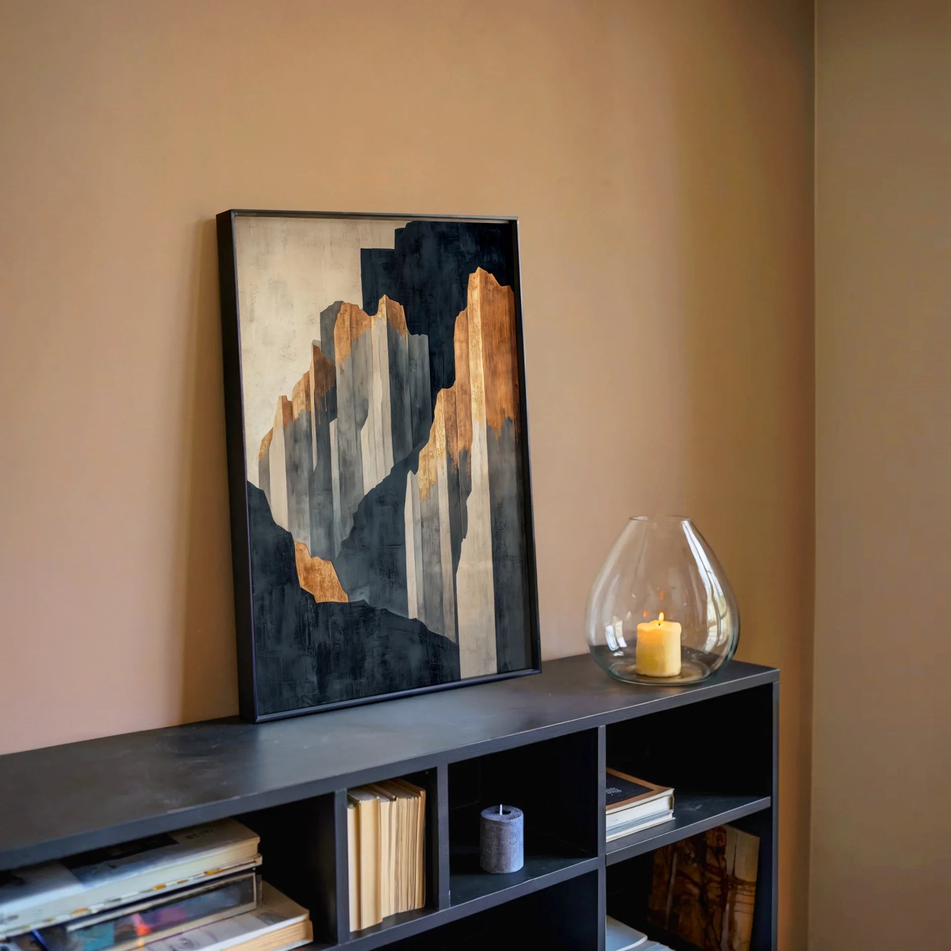 Large Mountain Art Golden Mist Stone Sentinels in room