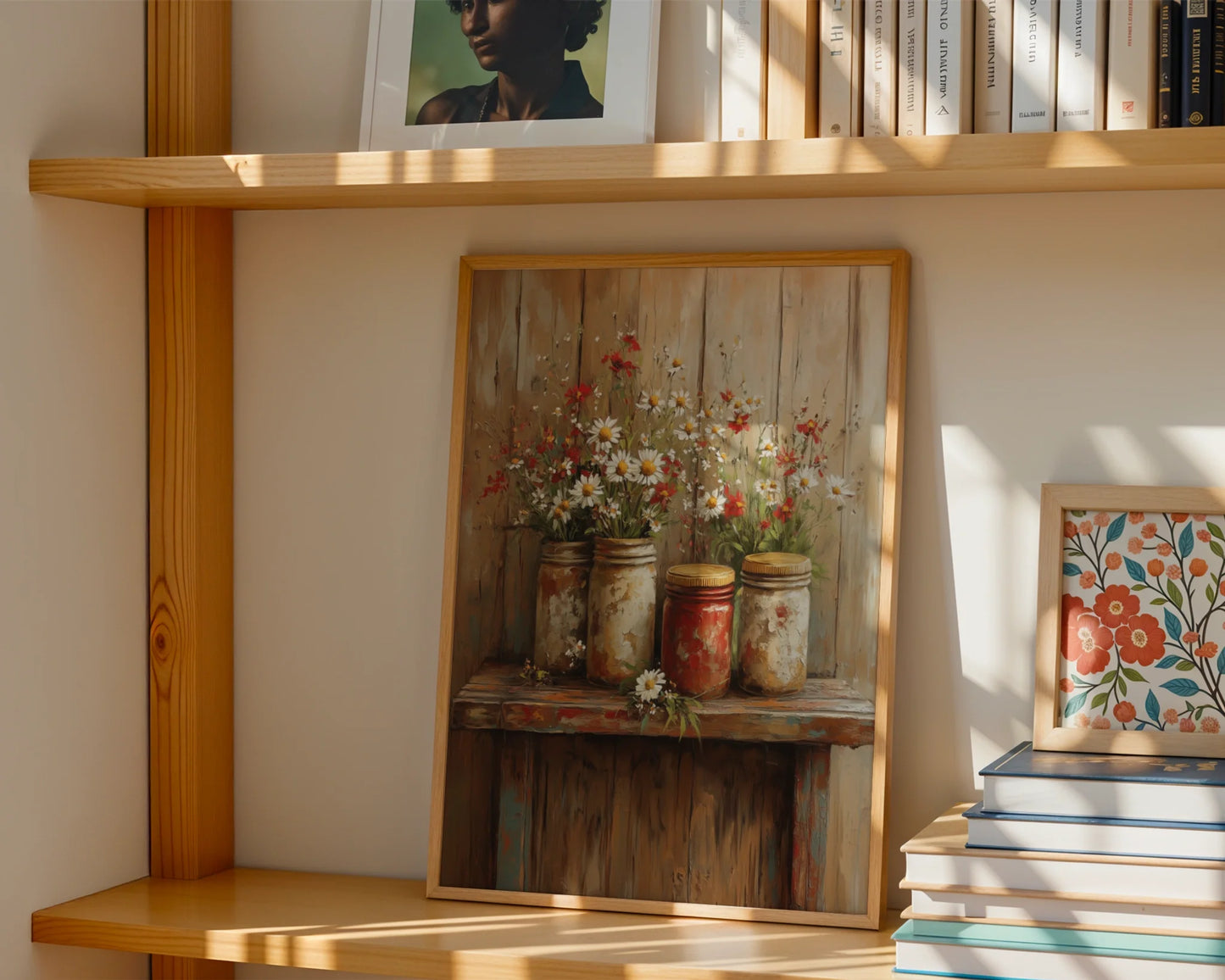 Rustic Mason Jar Daisy Farmhouse Print in room