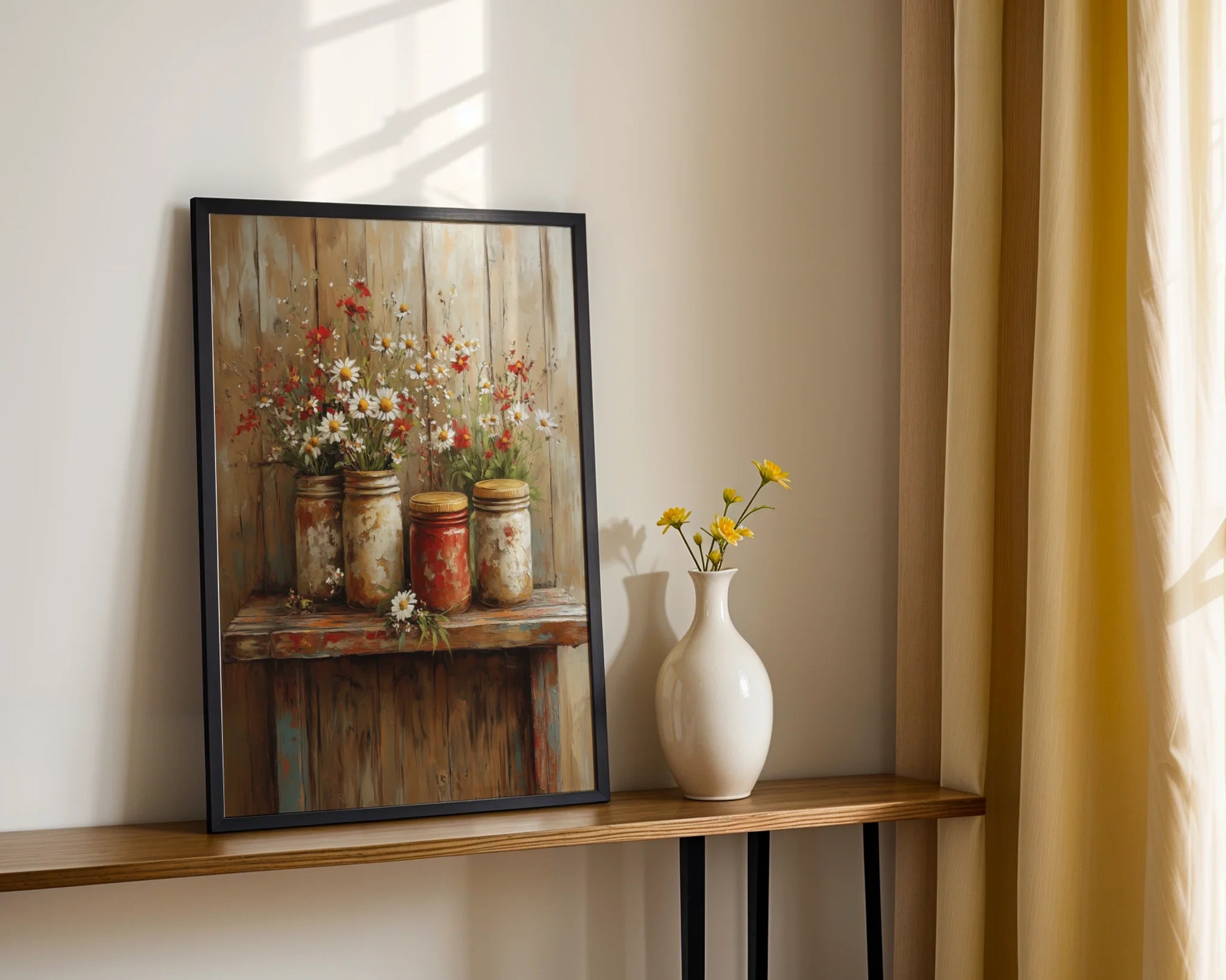 Rustic Mason Jar Daisy Farmhouse Print in room