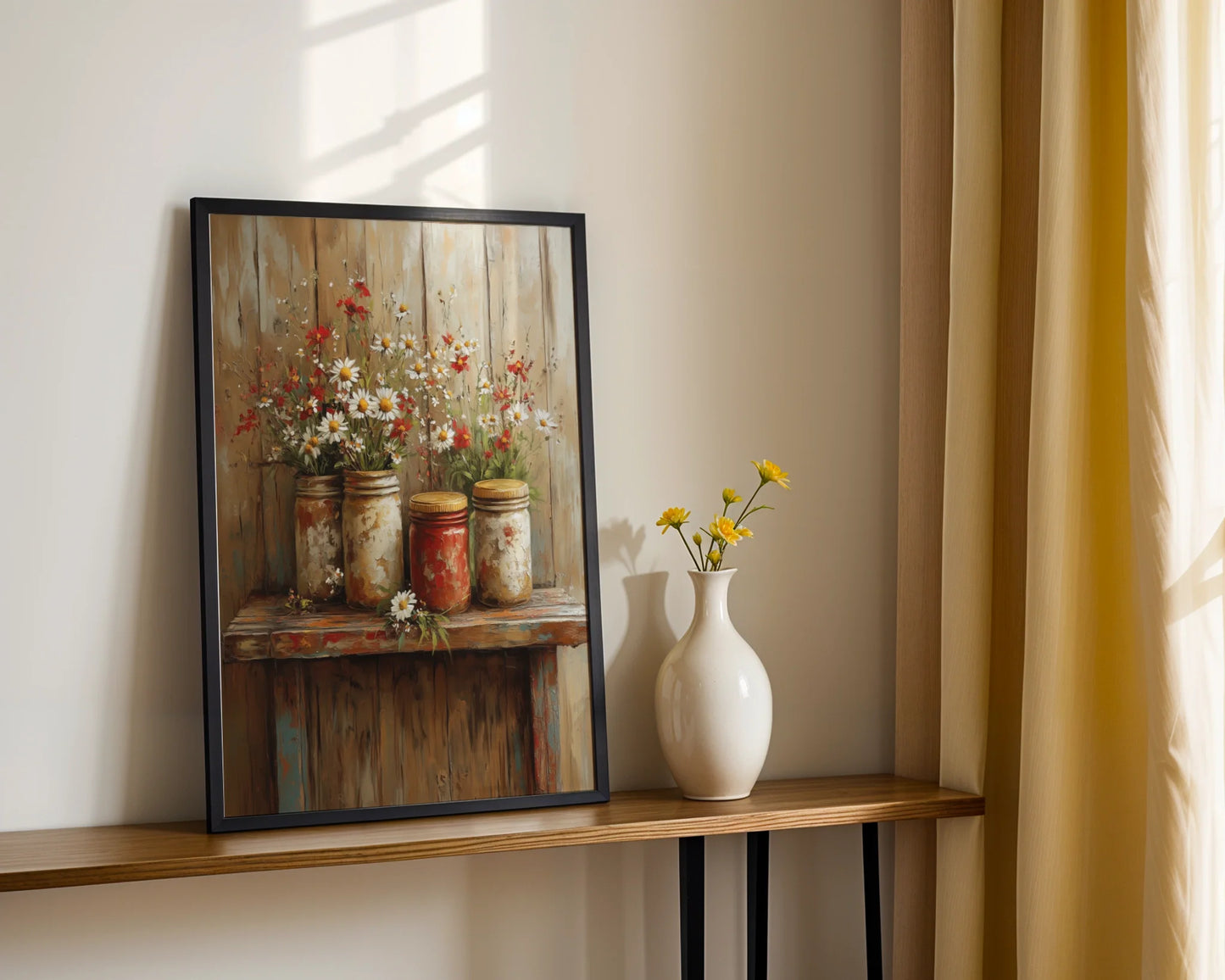 Rustic Mason Jar Daisy Farmhouse Print in room