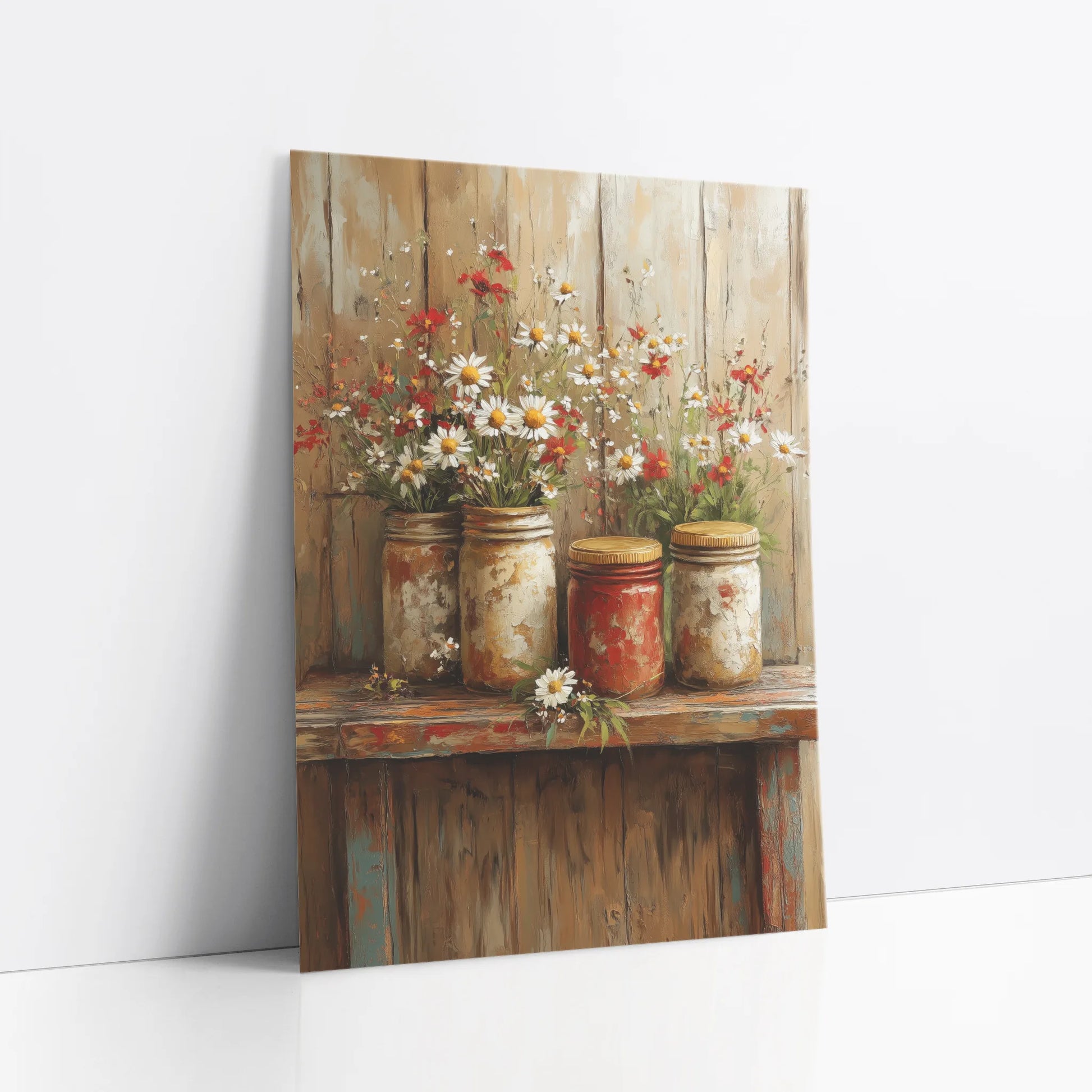 Rustic Mason Jar Daisy Farmhouse Print art print