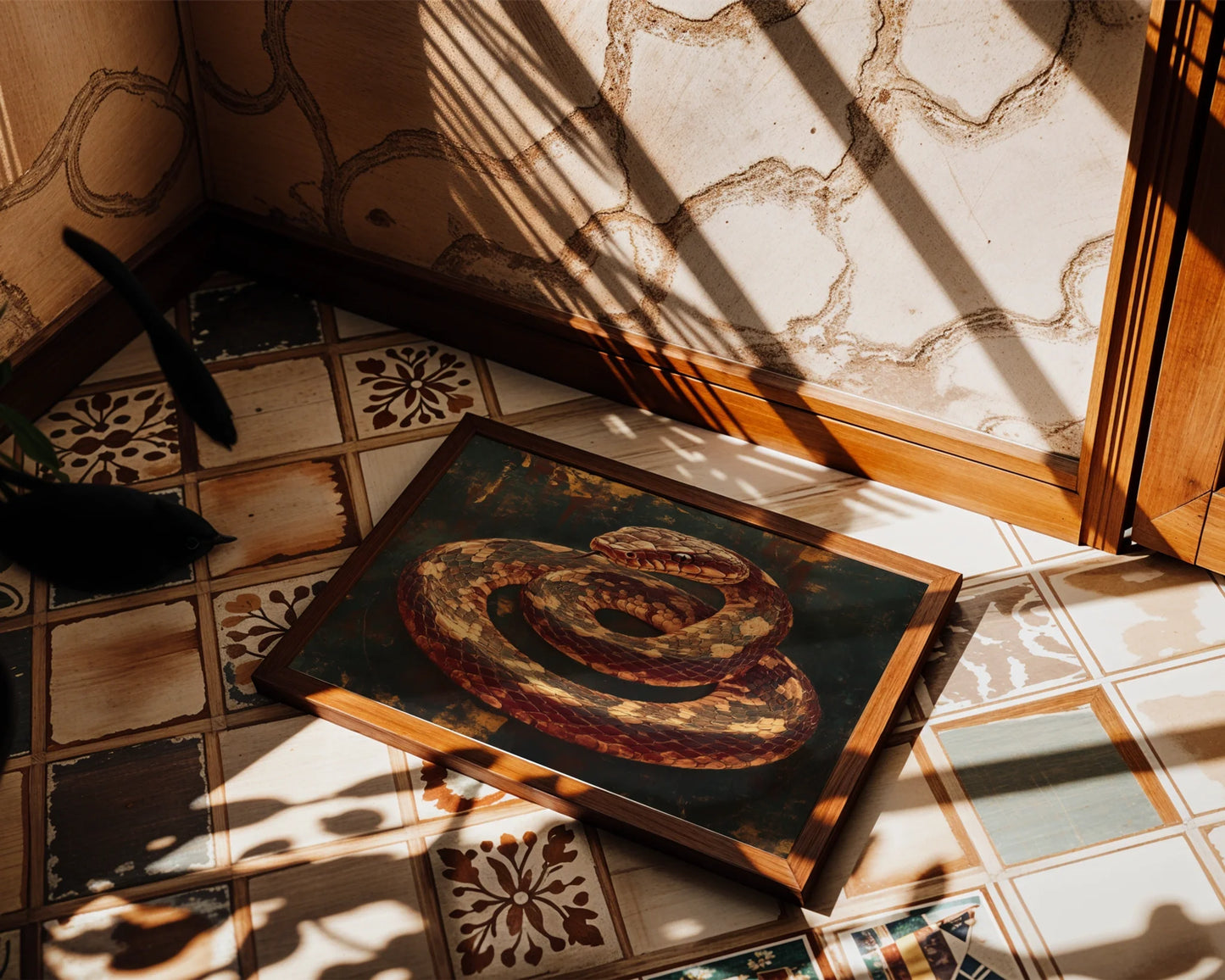Ancient Serpent Coiled Snake Dark Academia in room