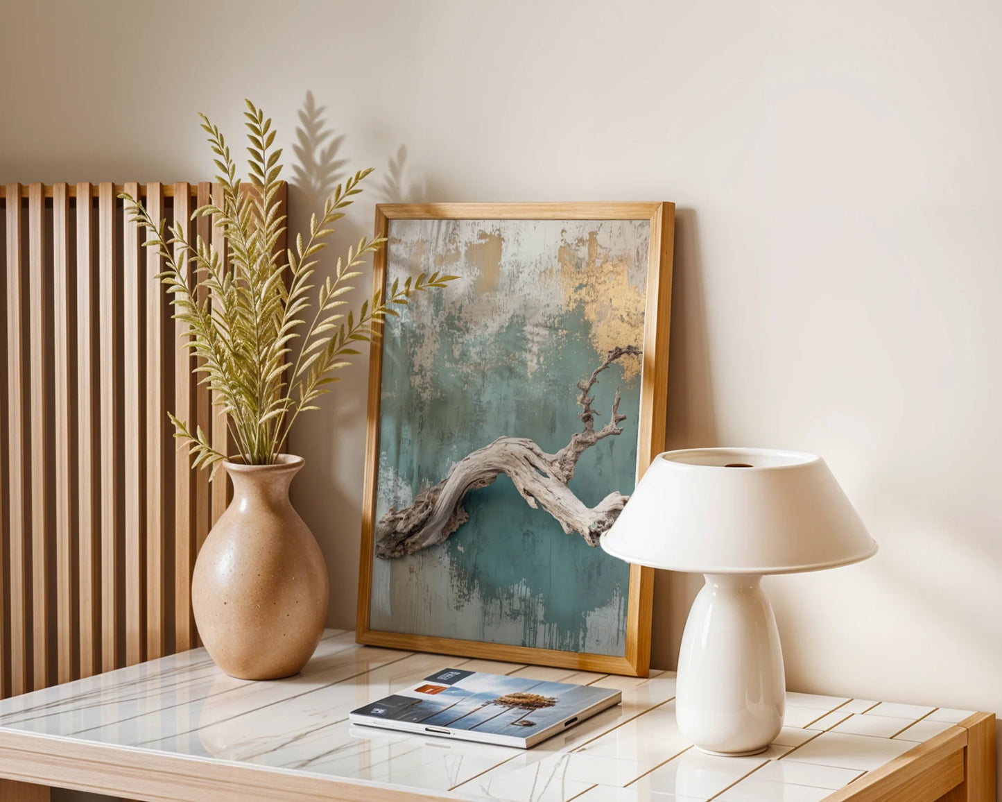 Driftwood Art Turquoise Wall Coastal Print in room