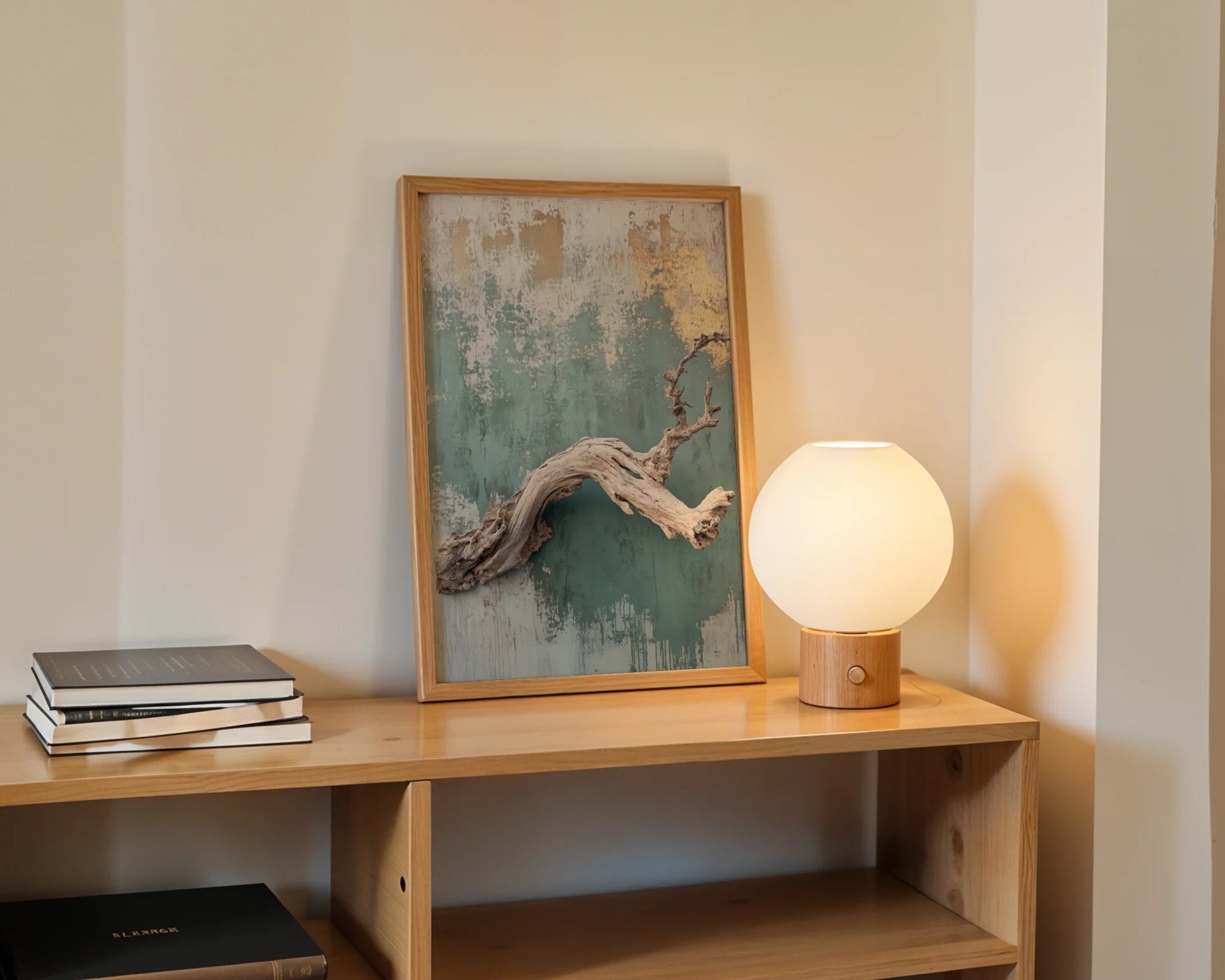 Driftwood Art Turquoise Wall Coastal Print in room