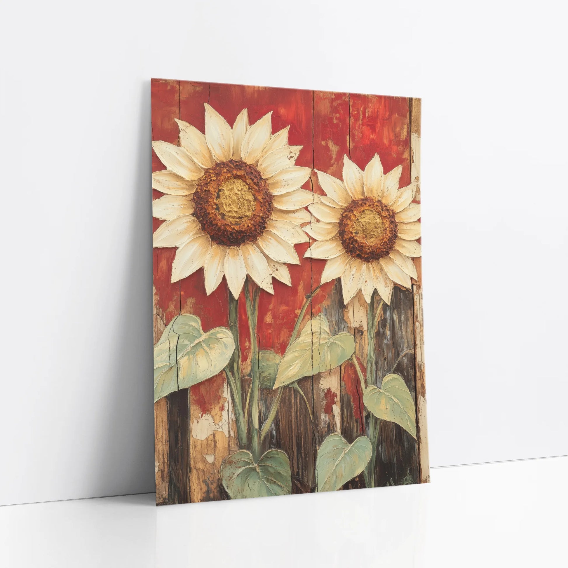 Rustic Sunflower Art Distressed Barn Wood art print