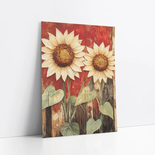 Rustic Sunflower Art Distressed Barn Wood art print