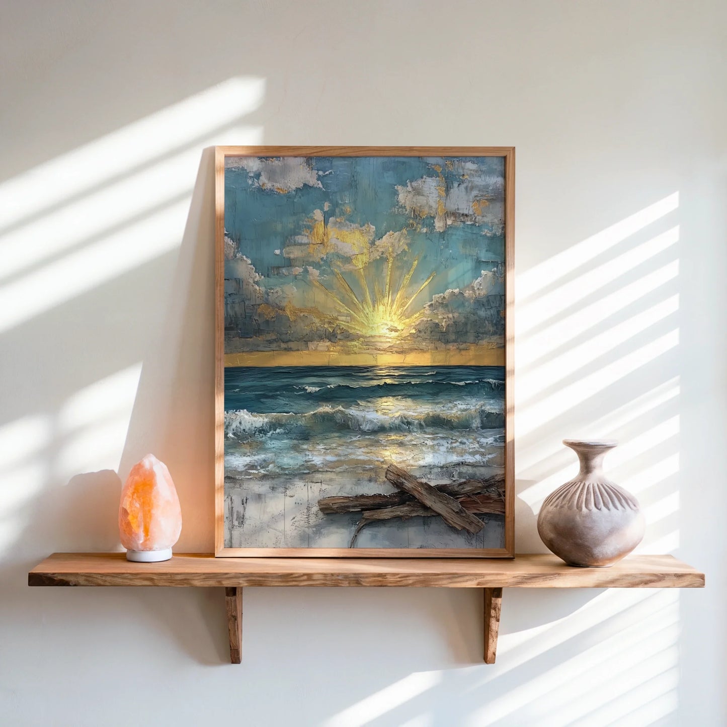Coastal Ocean Sunrise Gold Leaf Textured in room