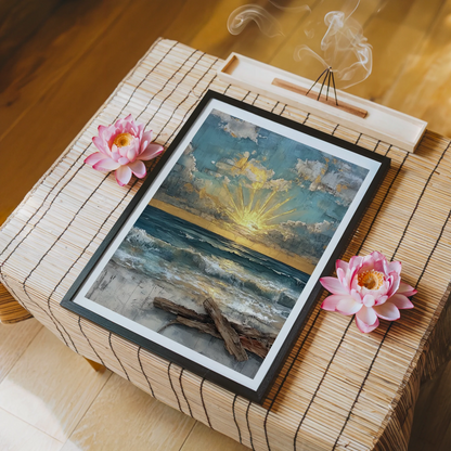 Coastal Ocean Sunrise Gold Leaf Textured in room