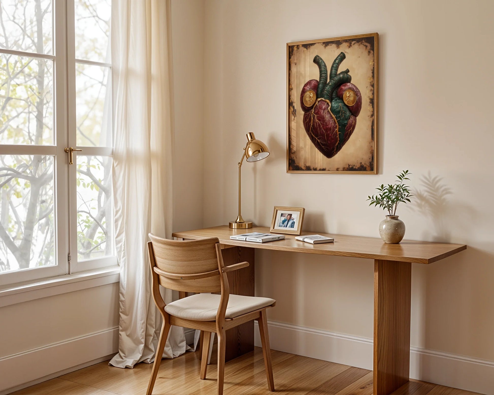 Anatomical Heart Art Gothic Baroque Gold Medallion in room