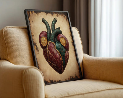 Anatomical Heart Art Gothic Baroque Gold Medallion in room