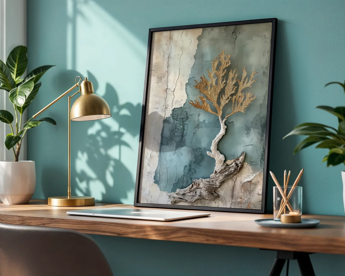 Driftwood Coral Art Textured Sediment in room