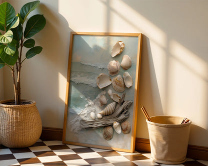 Coastal Textured with Seashells Driftwood in room