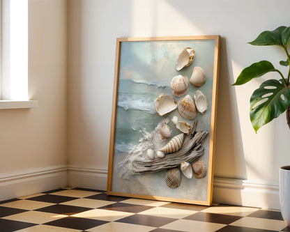 Coastal Textured with Seashells Driftwood in room