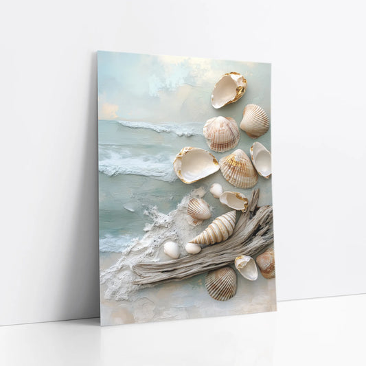 Coastal Textured with Seashells Driftwood art print