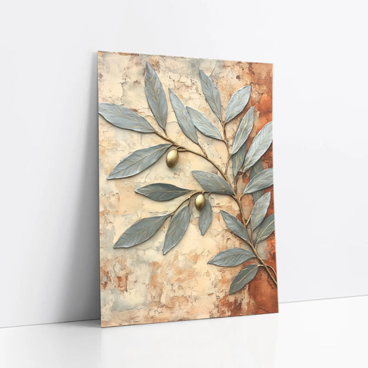 Metallic Olive Branch Fresco Style Boho art print