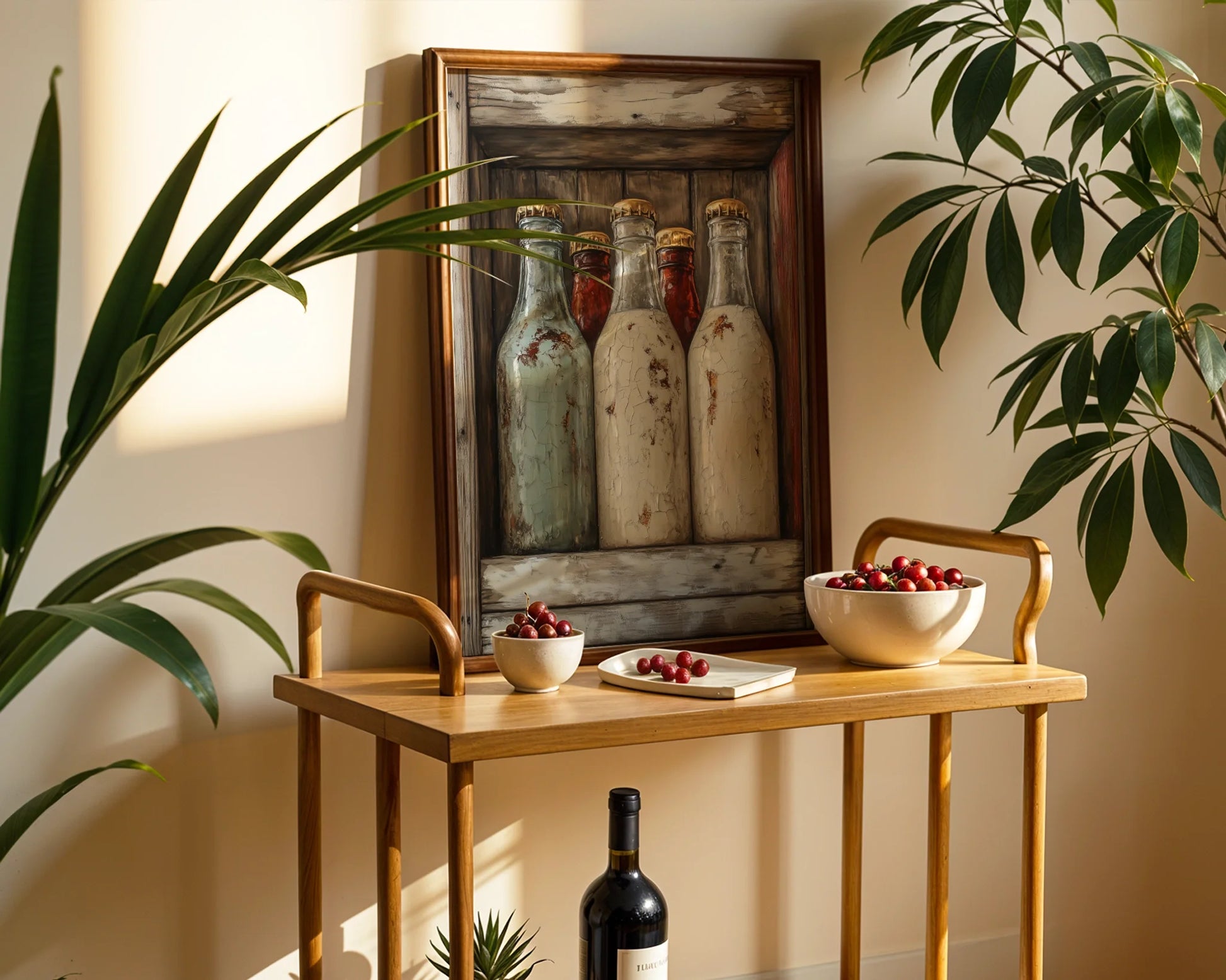 Milk Bottle Collection Farmhouse Shrine in room