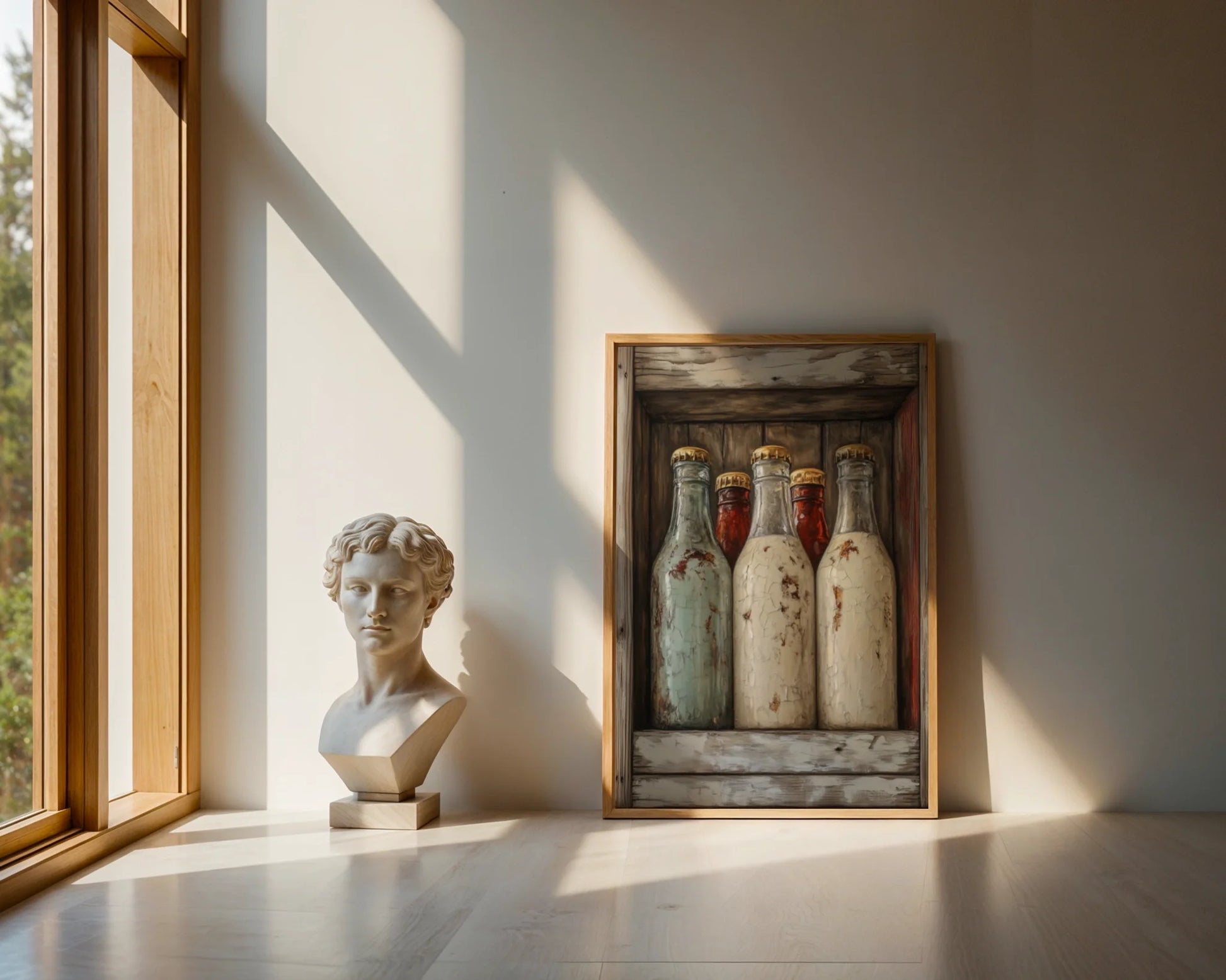 Milk Bottle Collection Farmhouse Shrine in room