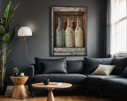 Milk Bottle Collection Farmhouse Shrine in room